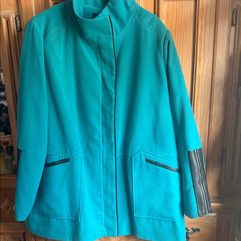 Rafaella Teal Trench Coat with Black Details